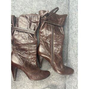 Luichiny Brown Leather High Heel Mid-Calf Boots Size 8